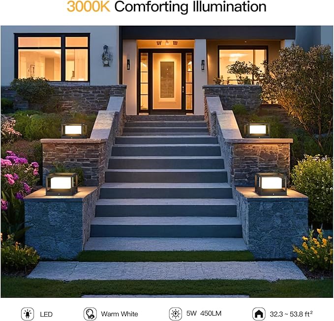 Outdoor Post Lights Hard Wired Modern 9.1 Column Lights AC100-240V Waterproof Pillar Lamp 3000K LED Landscape Lighting Fixture Fence Deck Cap Light for Outside Patio Garden Yard Illumination