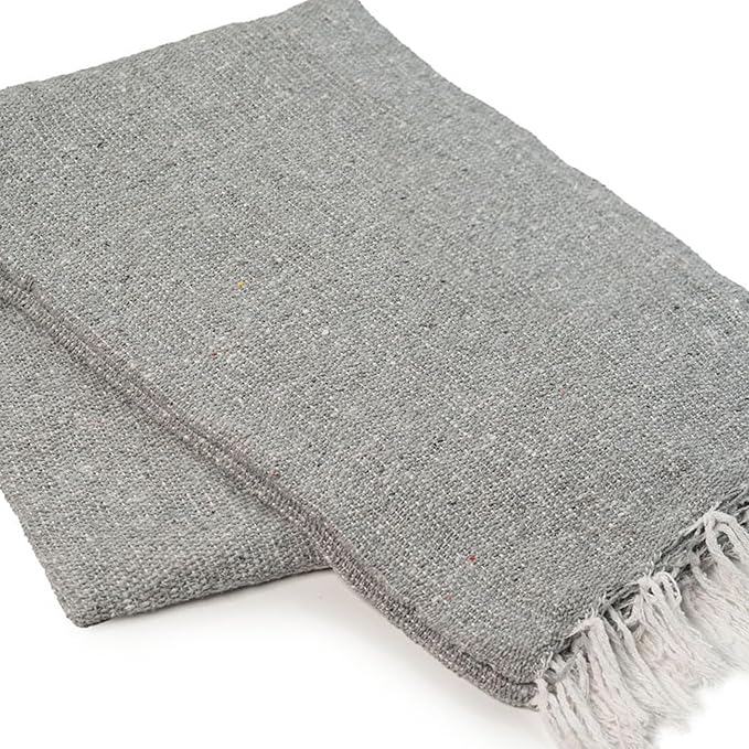 Cozumel Authentic Mexican Blankets (10-Pack) - 72x48 Woven in Mexico - Solid Throw Blanket for Yoga Studio Outdoor Picnic/Camping/Beach Saddle Blanket Bed/Home Decor (Gray)
