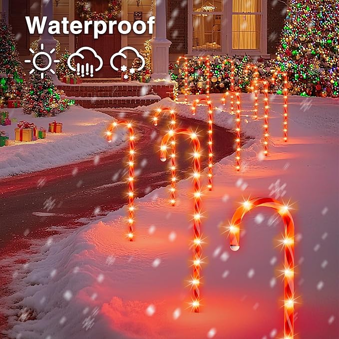 COOWUFAN 28 Christmas Candy Cane Pathway Markers Lights Set of 24 Pack Christmas Outdoor Decorations Waterproof Candy Cane Decor for Indoor Outside Yard Garden Patio Lawn