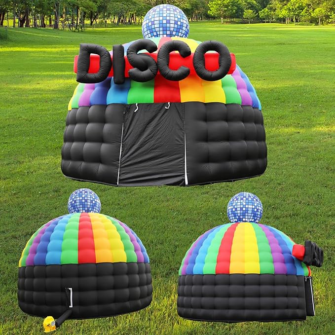 Large Black Inflatable Night Club Diameter 18Ft Roundness Inflatable Party Tent Disco Gazebo Event House for Wedding Birthday Raves Dance Floor Yard Party Business Inflatable Tent