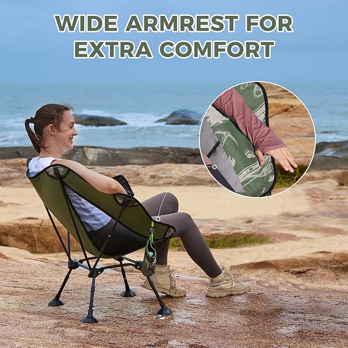 ATEPA UFO3.0 Backpacking Camping Chair Ultralight Extra Wide Comfortable Folding Chairs Heavy Duty Portable Hexagon Ergonomic Height Adjustable Seat with Anti-Sinking Feet for Hiking Forestcamp