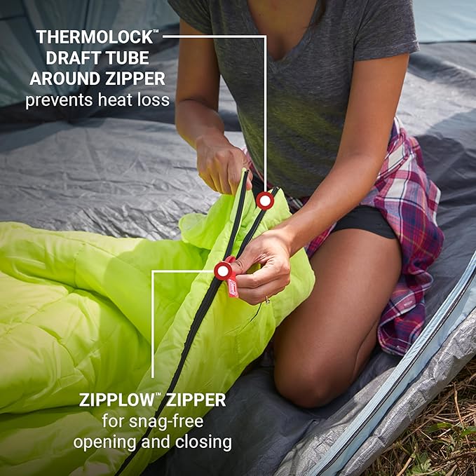 Coleman Kompact 20°F/30°F/40°F Sleeping Bag Cool-Weather Adult Sleeping Bag with Heat Retention Stuff Sack &amp Snag-Free Zipper Great for Camping Sleepovers Guests &amp More
