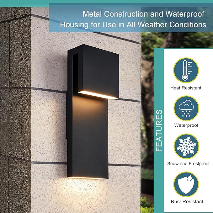 Modern Porch Lights with 2 PackOutdoor Indoor Integrated LED Wall Lights2-Light Total 17W3000K Textured Black FinishOutside Lights Waterproof for House Front Door Patio Garage