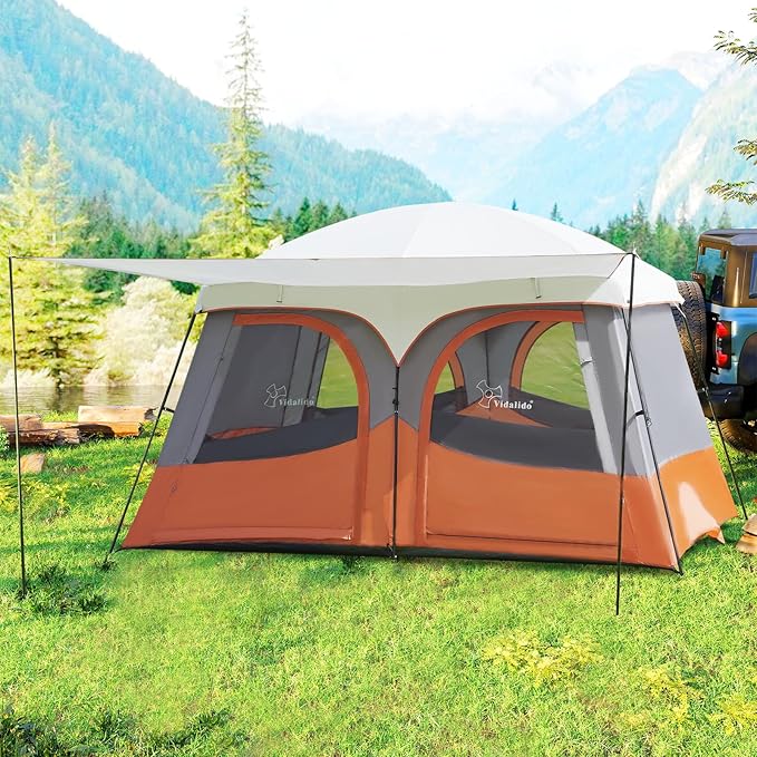 Vidalido Tents6-8 Person Camping Tent with Extended Vestibule2 Room Weather Resistant Family TentsEasy Install Waterproof Outdoor Tent for Backpacking and Camping Hiking