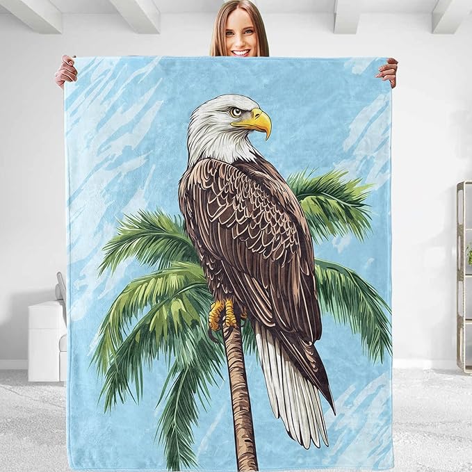 Vintage Bald Eagle BlanketDecorative Throw with Majestic Bird and Palm TreeLightweight Flannel Blankets for CampingBedTravelIdeal Gifts for Men Veterans Nature Lovers 50x60
