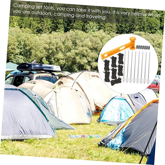 Camping Tent Accessories Set Heavy Duty Tent Stakes Windproof Rope PE Hammer and Storage Bag for Outdoor Camping and Hiking