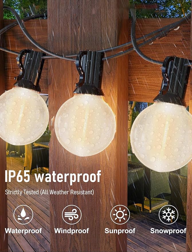 50FT LED Outdoor String Lights with 52 (2 Spare) Frosted Patio Shatterproof BulbsCommercial Grade Waterproof Patio LightsDecorative for Garden Christmas PatioBackyard Balcony