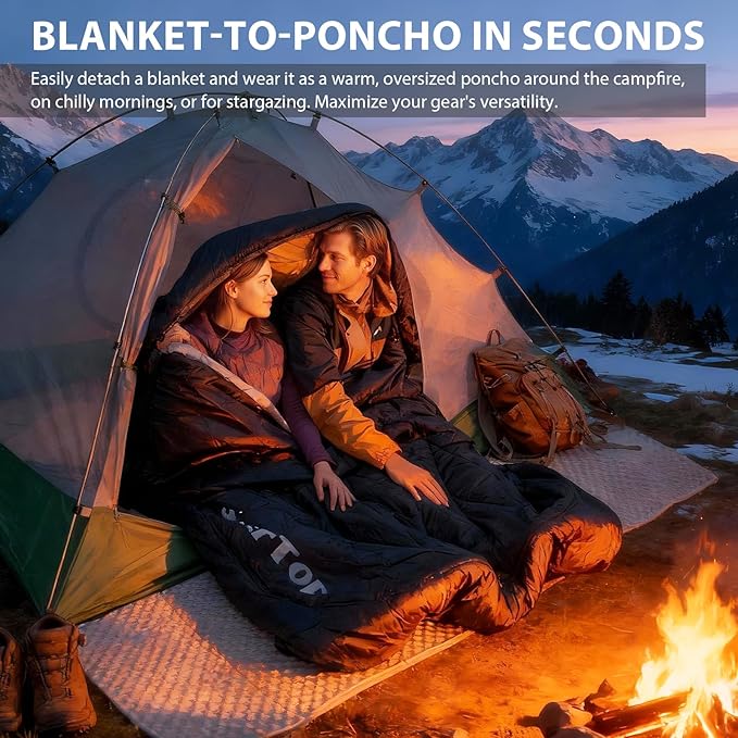 GEERTOP Double Camping Sleeping Bag with Blanket Queen Size Two Person Sleeping Bag for Adults Couples or Family Outdoor Backpacking Travel