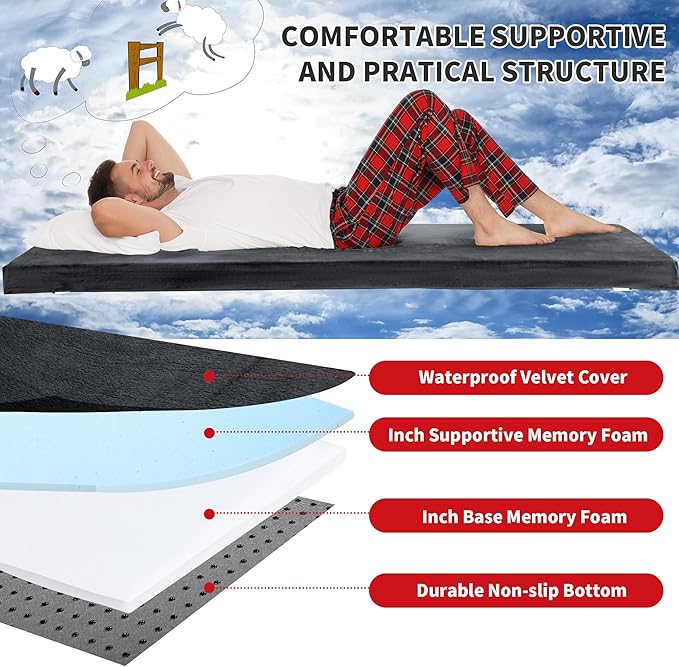 HOMBYS 3 INCH Thick Waterproof Memory Foam Camping Mattress for Outdoor Sleeping Portable Roll Up Mattress Pad Mat for Travel Truck Bed Tent