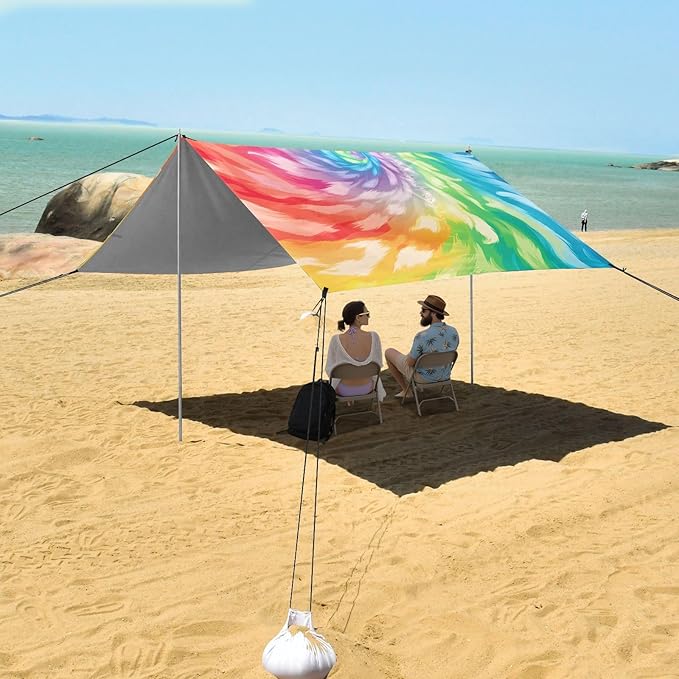 Tie-dye Rainbow ColorCamping Sun Shelters 9.2 x 10.5 FT Beach Canopy Tent Sun Shade with Carrying Bag for Camping Trips Fishing Backyard Fun or Picnics 21341136