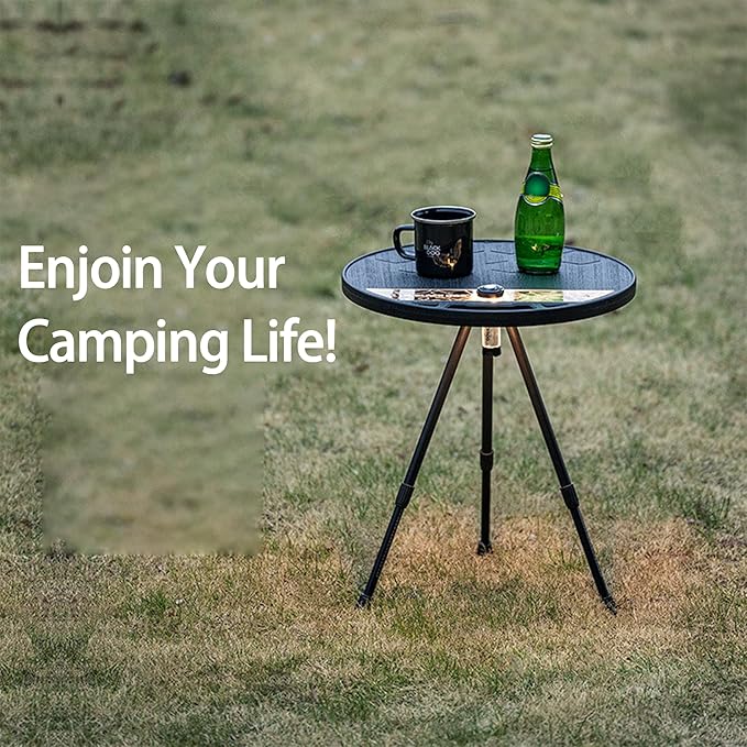 Blackdog Lightweight Round Folding Camping Table PE Portable Picnic Table with Aluminum Adjustable Table Legs Solid Triangular Support Round Table for Outside Tailgating Hiking Camping