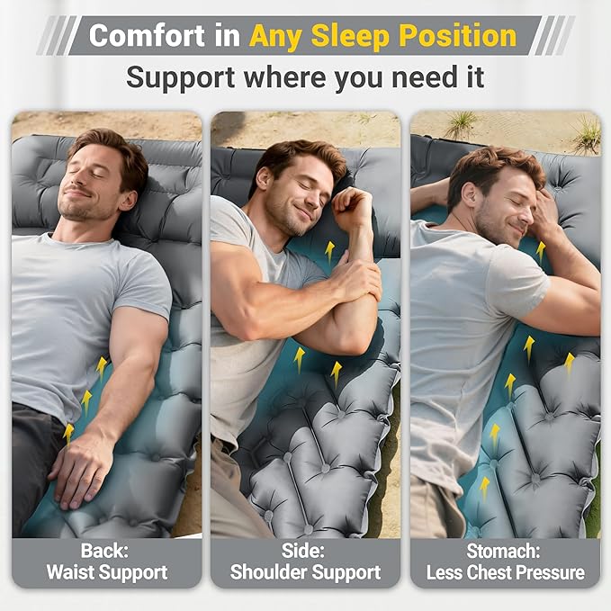 Sleeping Pad for Camping Backpacking Sleeping Mat with Built-in Pillow and Foot Pump 4in Thick Compact Camping Air Mattress for Hiking Tent Road Trip Car Camp Travel Gear