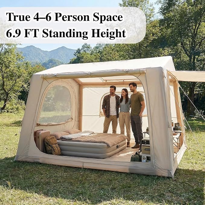 Inflatable SUV Tent for Camping 4–6 Person Air Tent with Pump 5 Min Easy Setup Blow Up Tent PU3000 Waterproof Oxford 4 Season Glamping Tent Standalone Car Camping Shelter