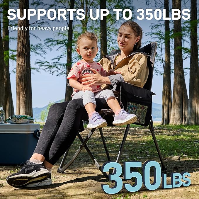 EVER ADVANCED Reclining Camping Chairs for Adult Lightweight Folding Recliner Chair with Adjustable Back 4-Level Lounge Chairs Portable Lawn Chairs for Patio Balcony Supports 350lbs Black