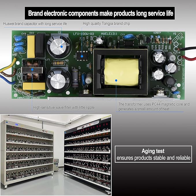 LED Power Supply - 120W IP67 Waterproof 24V DC for LED Strip Lights 100V-265V AC Input 3-Prong Plug with 3.3 Feet Cable