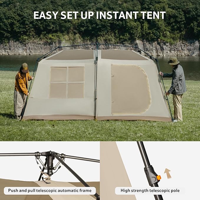 Naturehike Village Instant Tent 4 Person 8 Person Camping Tent with Full Rainfly Waterproof Large Cabin Tents for Car Camping