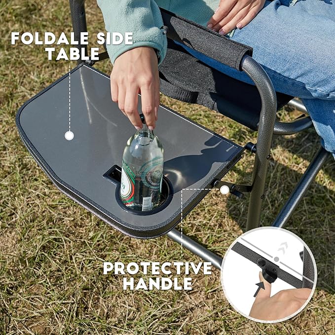TIMBER RIDGE Aluminum Oversized Camping Chair Lightweight Portable Directors Chair with Side Table Detachable Side Pocket for Outdoor Camping Lawn Picnic Support 400lbs Black