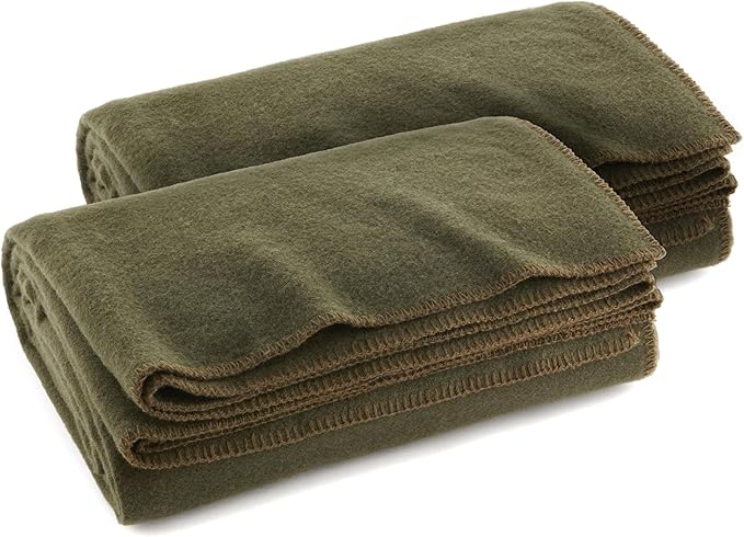 Ever Ready First Aid Olive Drab Green Warm Fire Retardant Blanket 66 x 90 (80% Wool) – US Military Style Heavy-Duty Survival &amp Emergency Blanket for Camping Hunting Outdoors &amp Home Use -