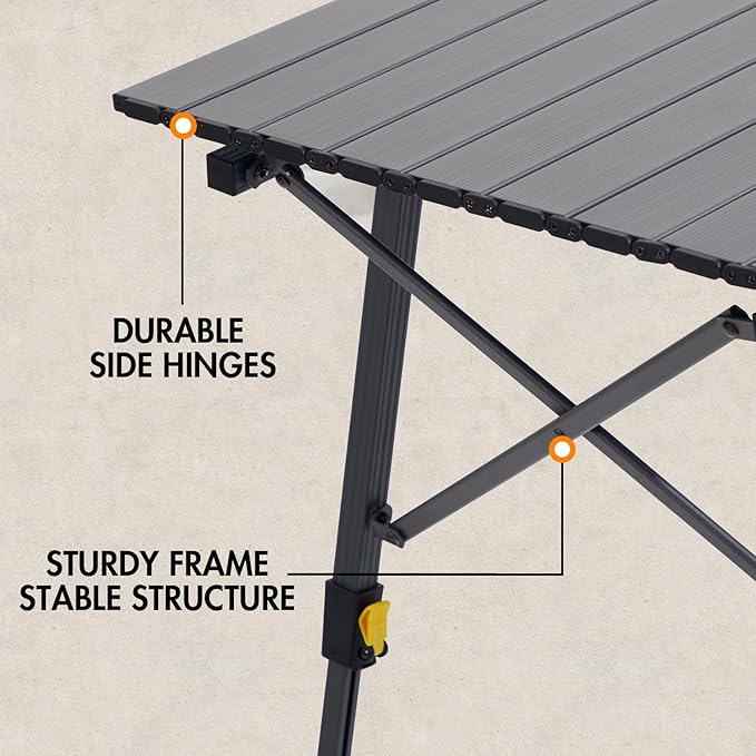 PORTAL Outdoor Folding Portable Picnic Camping Table with Adjustable Height Aluminum Roll Up Table Top Mesh Layer Dark Gray