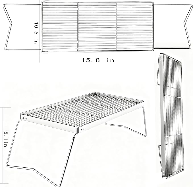15.8 Folding Campfire Grill 304 Stainless Steel Portable Firepit Grate for Camping Hiking Picnics