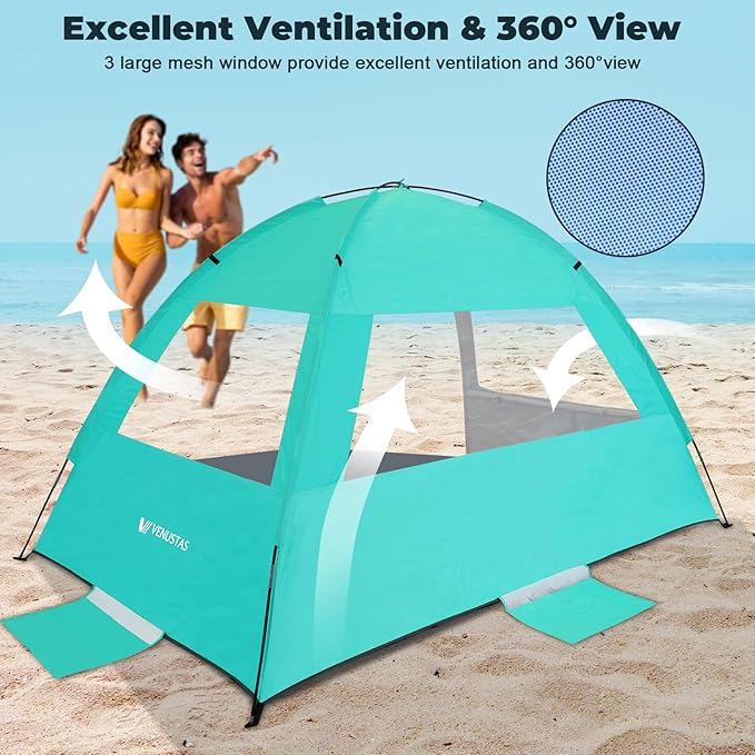 Venustas Beach Tent Sun Shelter for 3/4-5/6-7/8-10 Person UPF 50+ UV Protection Beach Canopy Lightweight and Easy Setup Cabana Portable Shade Tent