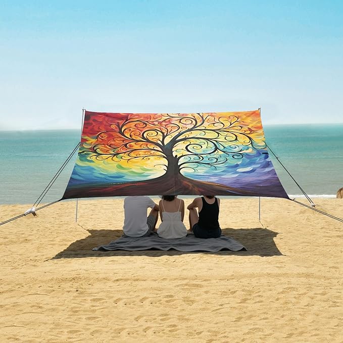 Colorful Tree Life Oil PaintingCamping Sun Shelters 9.2 x 10.5 FT Beach Canopy Tent Sun Shade with Carrying Bag for Camping Trips Fishing Backyard Fun or Picnics 21341443
