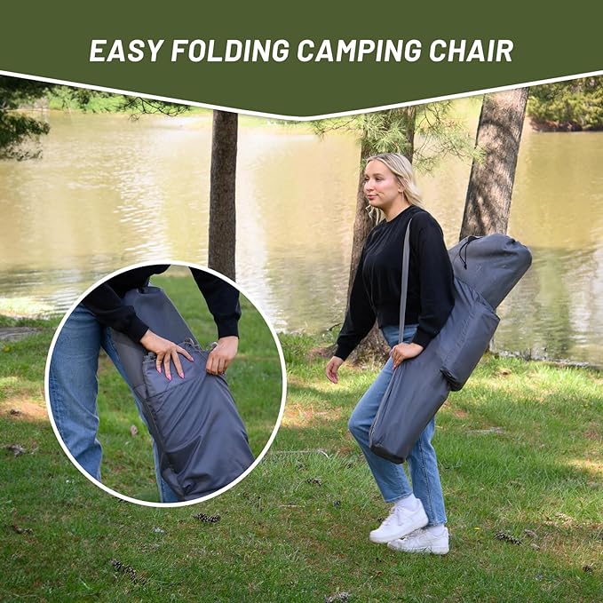 Timber Ridge Folding Camping Chair Removable Seat Padded Lawn Chairs Foldable Outdoor Camp Chair for Adults Supports Up to 300 LBS Grey