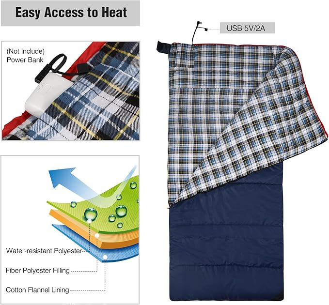 REDCAMP Cotton Flannel Sleeping Bag for Camping Backpacking Adults Cold Weather Envelope Sleeping Bags with 2/3/4/6lbs Filling