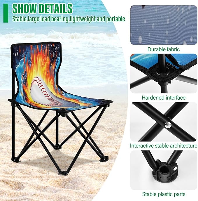 Baseball on Fire Camping Chair Lightweight Portable Folding Chair Beach Chair with Carry Bag for Outdoor Adventures Patio and Picnics