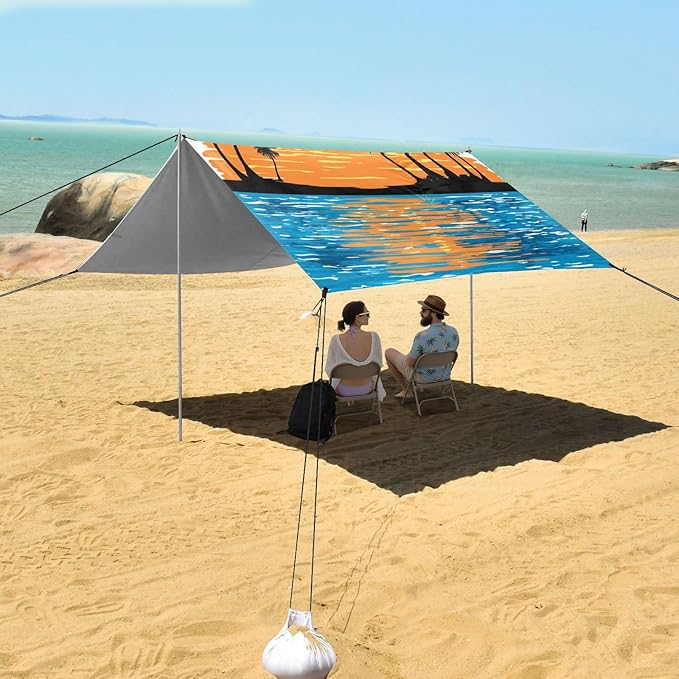 Bolaz Beach Canopy Tent Sun Shade9'×10.5' Large Family Beach Shade UPF50+- Outdoor Shade for Camping Trips FishingSummer Time