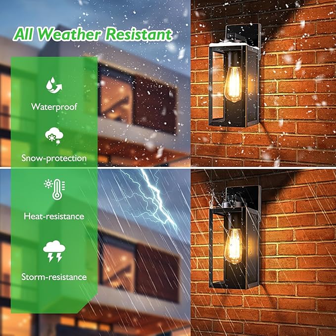 BesLowe Outdoor Wall Light Fixtures Exterior Waterproof Wall Lanterns Porch Sconces Wall Mounted Lighting with Glass Shades Modern Wall Lamps for Garage Front Door Entryway Black with Gold Trim