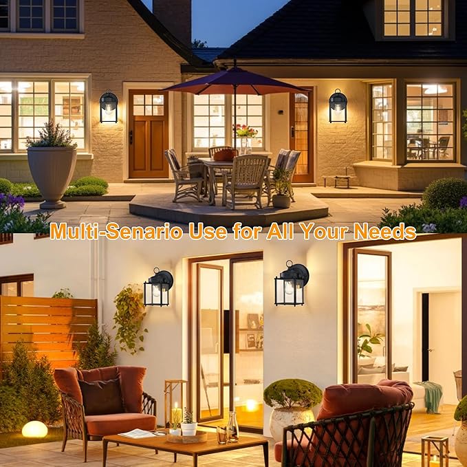 GRUENLICH Outdoor Wall Sconce Exterior Wall Lighting Fixtures with Clear Glass Front Porch Lighting Anti-Rust Outside Lights for Patio Doorway Matte Black 2 Pack