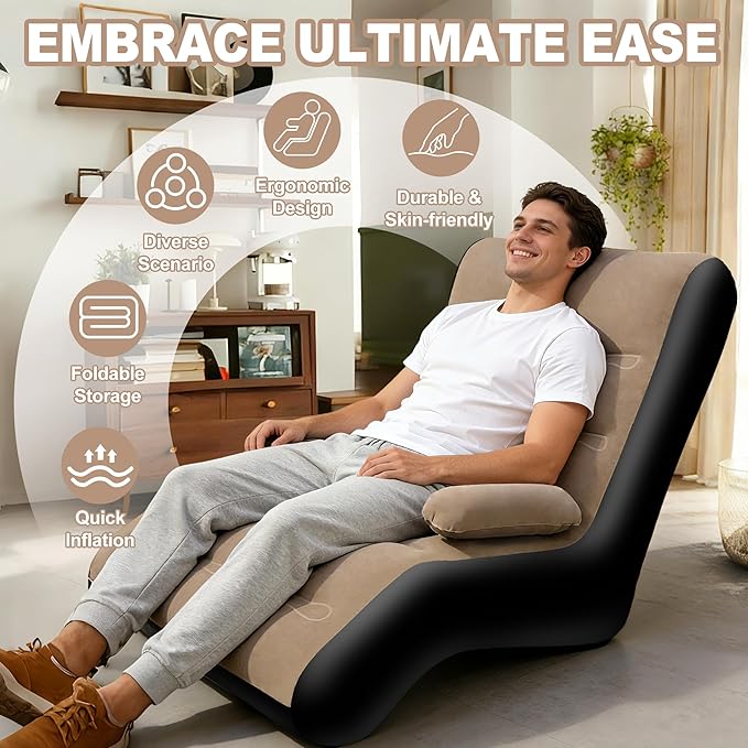 FluSing Inflatable Couch for Camping Blow Up Couch for Adults with Armrest Waterproof Flocked Surface Inflatable Sofa Bed Indoor Portable Inflatable Chairs for Movie Night Air Sofa Outdoor | With