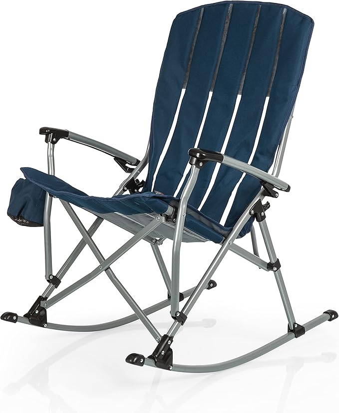 Picnic TIME Personalized Outdoor Rocking Camp Chair Custom XL Heavy Duty Camping Chair for Adults (Navy Blue)
