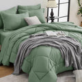 HEVUMYI Sage Green King Comforter Set - 7-Piece All Season Bed in a Bag King Ultra Soft Bedding Set with Comforter Flat Sheet Fitted Sheet Pillowcases Pillow Shams Sage Green