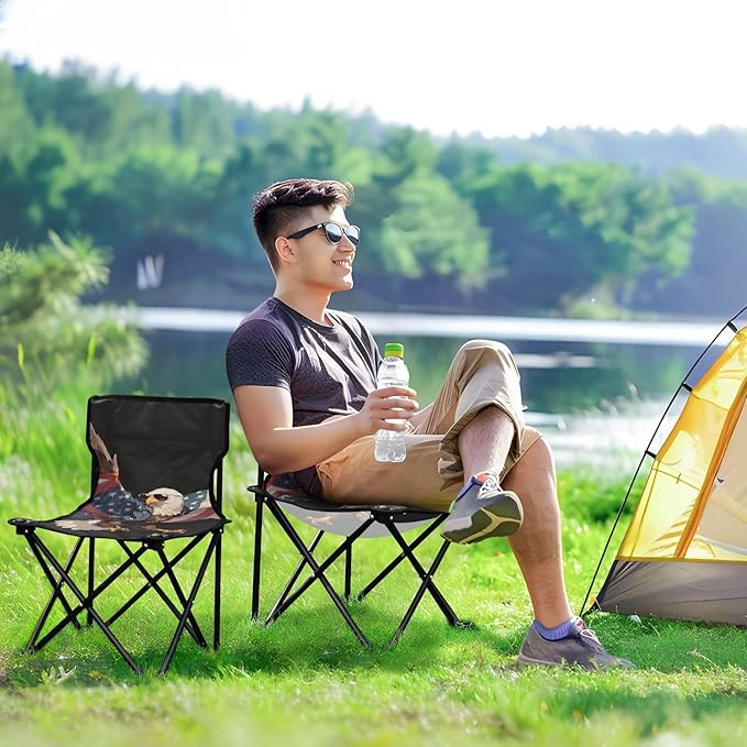 4th of July Independence Day Brown Bird Portable Camp Chairs for Adults Heavy Duty Ultralight Portable Chair Carry Bag Included Outdoor Chairs for Ice Fishing Camping