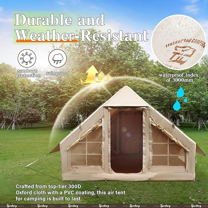 Inflatable Tent for Camping 4-6 Person Glamping Air Tents Easy Setup 4 Season Luxury Cabin Waterproof &amp Windproof Inflatable House Tent with Panoramic View Windows
