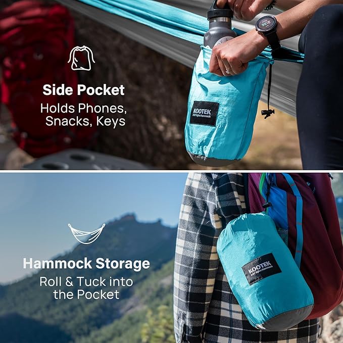 Kootek Camping Hammock Portable Hammocks with Tree Straps &amp Attached Carry Bag Camping Essentials Gear Perfect for Outside Indoor Hiking Beach Backpack Travel
