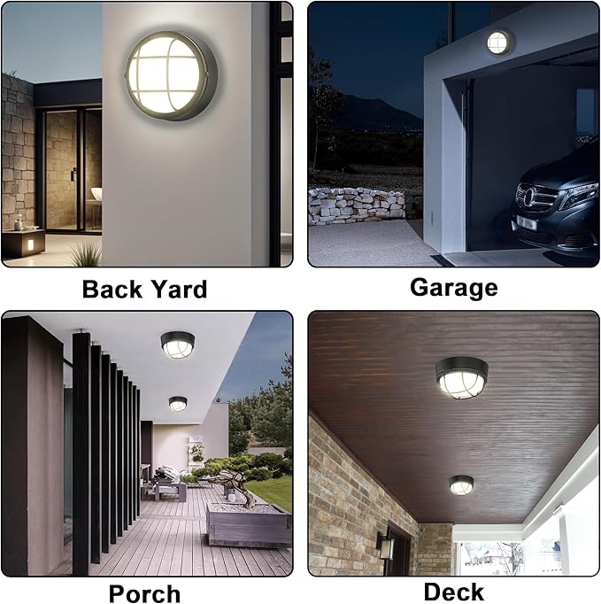 8 Inch Black Round Bulkhead LED Light Set of 2Nautical Outdoor Lights Black Round LED Sauna Light 3000K1500LM15W Outdoor 8 Nautical Bulkhead Wall Lights
