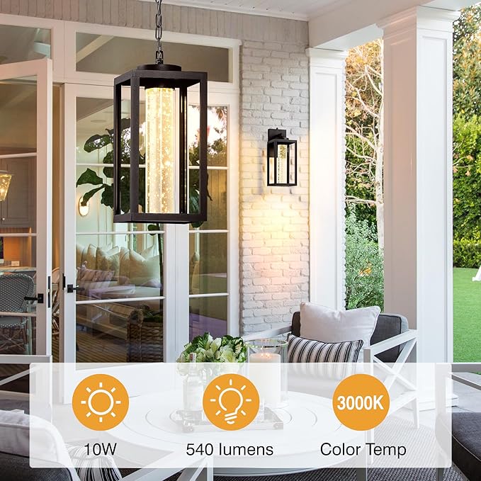 VIANIS Large Outdoor Pendant Light with Adjustable Chain 100% Aluminum Exterior Hanging Light Fixture Farmhouse Oil Rubbed Bronze Outdoor Porch Chandelier Built-in 10W LED Porch Hanging Lights