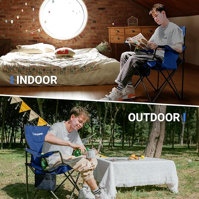 KingCamp Heavy Duty Oversized Comfy Folding Outdoor Portable Lawn Adults Bag Chair with Cooler for Outside Camp Sports Picnic Stadium…