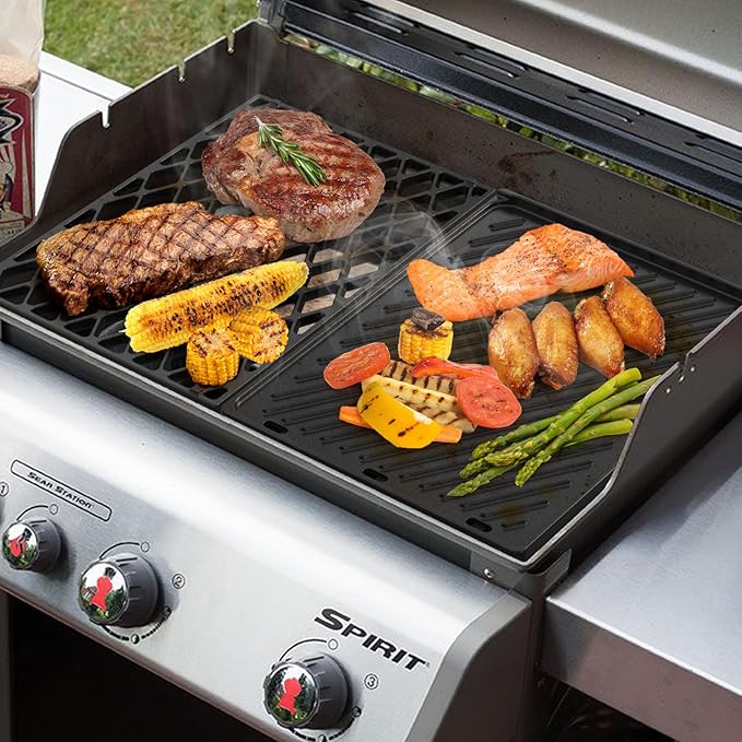 onlyfire Cast Iron Griddle Replacement for Weber 7638 Grill Cooking Grate and Grill Griddle for Spirit I &amp II 300 Series