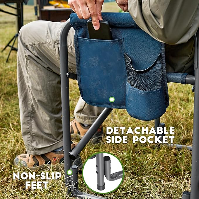 Timber Ridge Aluminum Oversized Camping Chair Lightweight Portable Directors Chair with Side Table Detachable Side Pocket for Outdoor Camping Lawn Picnic Support 400lbs Blue