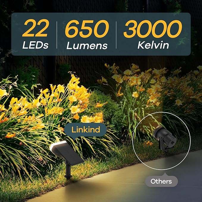 Linkind Solar Lights Outdoor Waterproof IP65 StarRay Dusk-to-Dawn Outdoor Solar Lights 3 Lighting Modes Solar Spot Lights Outdoor for Garden Yard Landscape (Warm White 6 Pack)
