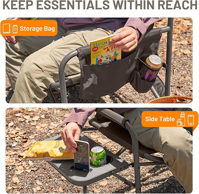 Timber Ridge XXL Director’s Chair – Heavy Duty Folding Camping Chair for Adults 500lb Capacity Extra Wide Padded Seat for Camping Sports Lawn Courtyard and Outdoor Use Tan