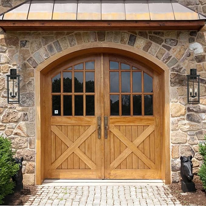 26 in Large Outdoor Wall Lantern Modern Matte Black Exterior Light Fixtures for House with Clear Glass Shade Large Outdoor Light Fixtures Wall Mount E12 Base Garage &amp Porch Wall Light