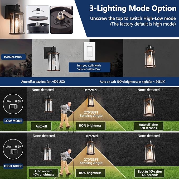 Dusk to Dawn Motion Sensor Outdoor Light with GFCI Outlet Waterproof Outside Porch Light Exterior Lighting Fixtures for House Garage Front DoorBulb Included12.5 H1PC