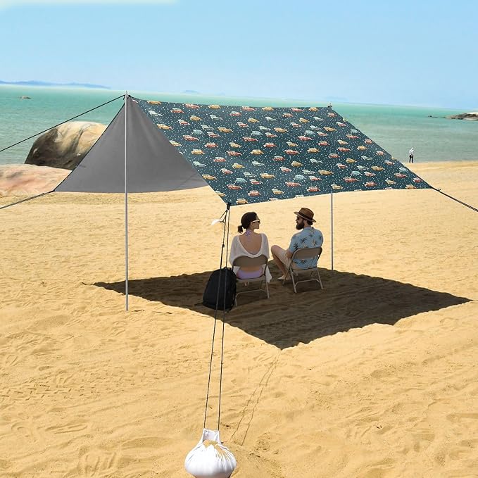 ALAZA Snow Truck Polka Dots Beach Tent Sun Shelter UPF50+ Protection Beach Shade Canopy w/ 4 Sandbags for Outdoor Camping Fishing Backyard Fun Picnic 10x9 ft