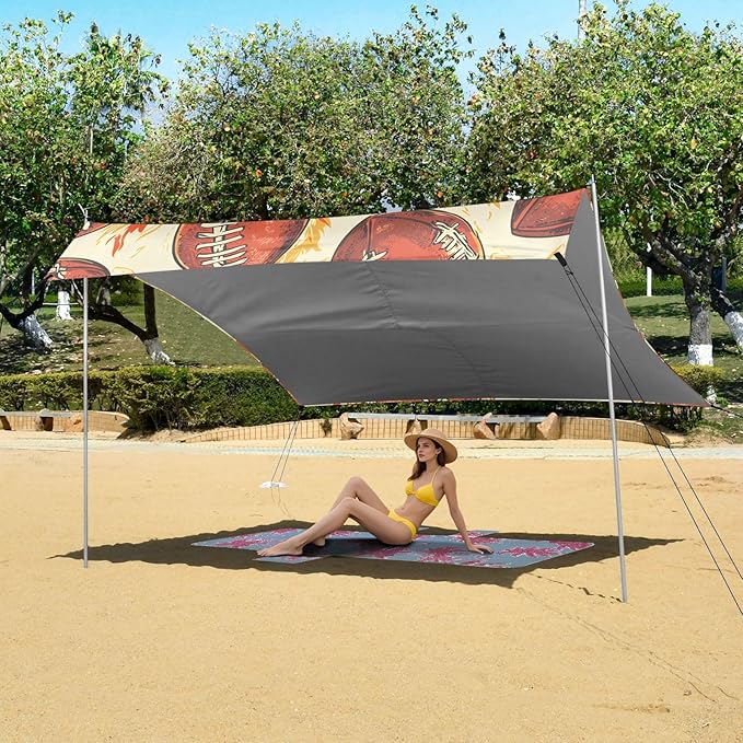 Rugby Pattern (35) Camping Sun Shelter Beach Tent Portable Beach Sun Shade Outdoor Canopy for Camping Trips Fishing Picnic