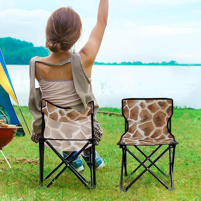 Giraffe Print Folding Camping Chairs Lightweight Portable Mini Beach Chair 14.4x14.4x22.8in Lawn Chair for Leisure